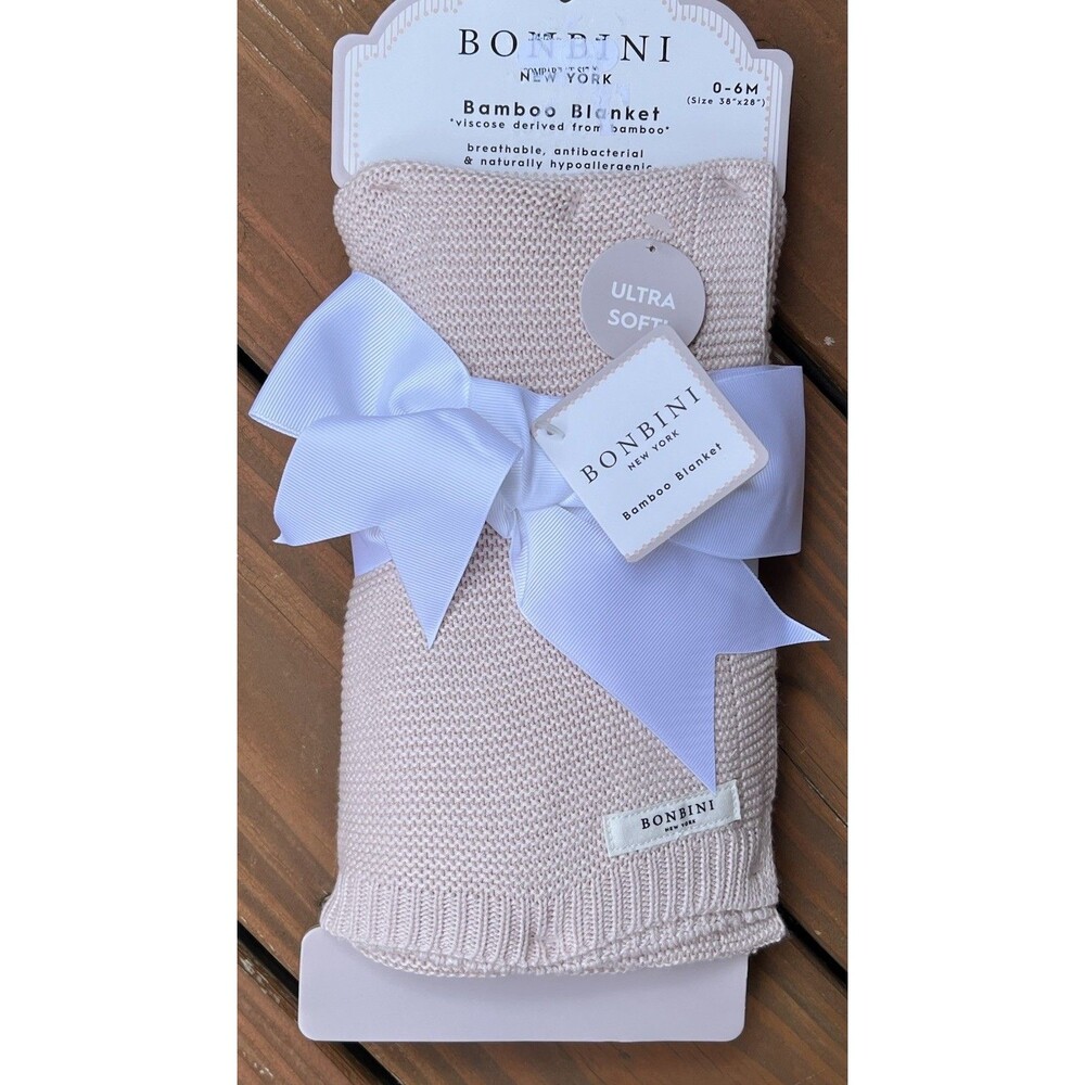 Bonbini Baby Crib Blanket Pink Sweater Knit Cotton Rayon From Bamboo Soft New